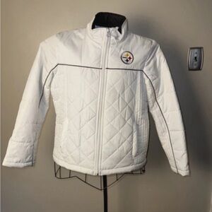 NFL Women's Silver Quilted Jacket with Black Logo Tag